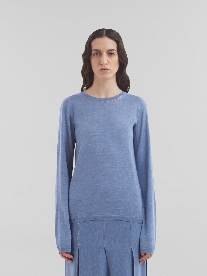 Blue wool-silk crew-neck jumper with Marni mending - Pullovers - Image 2
