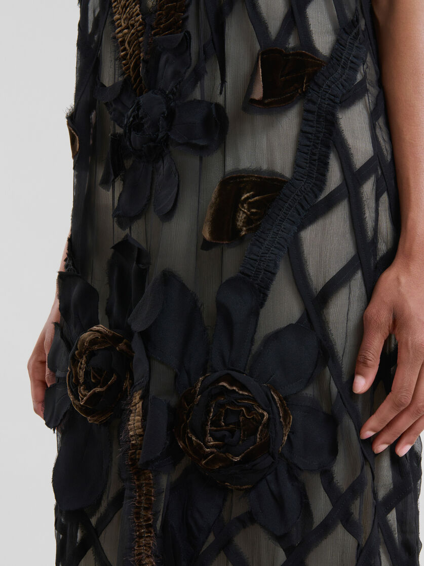 Black chiffon dress with flower appliqués - Dresses - Image 5