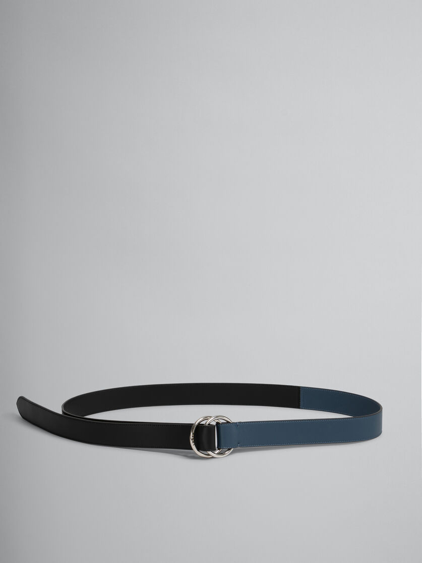 Black and blue leather belt with ring buckle - Belts - Image 1