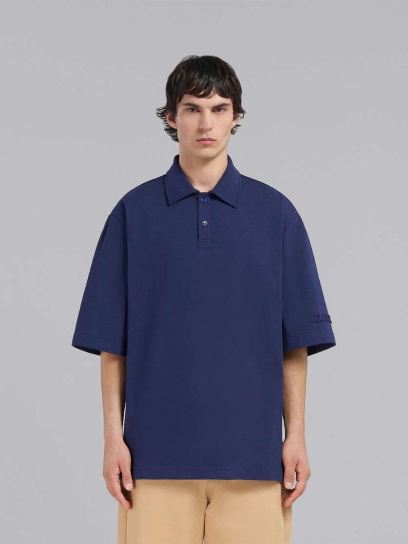 Polo oversize en coton biologique bleu avec patchs Marni - Chemises - Image 2