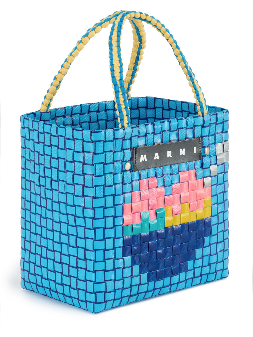 Blue MARNI MARKET MINI BASKET bag with front graphic - Shopping Bags - Image 4