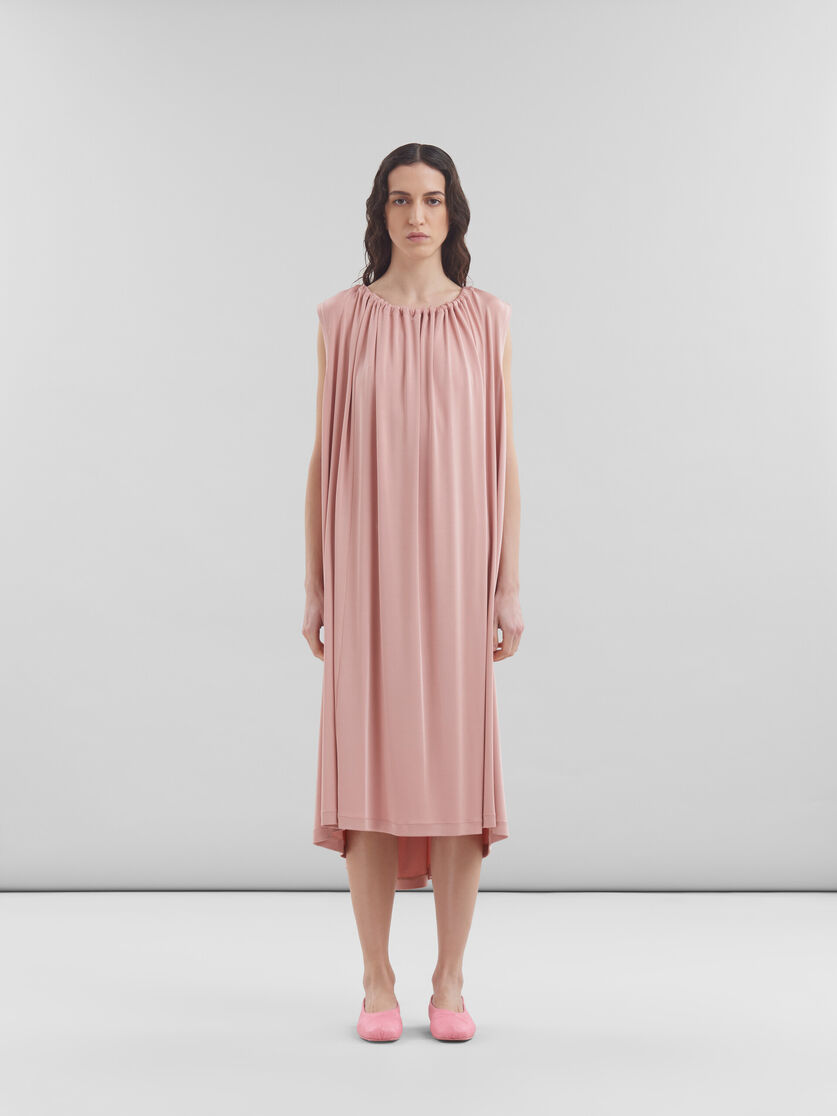 Pink stretch jersey dress with gathered neck - Dresses - Image 2