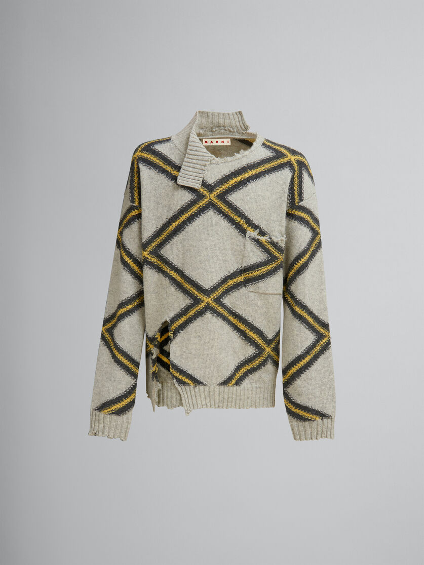 Pull en laine grise avec motif à losanges - pulls - Image 1