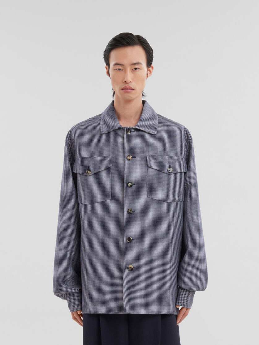 Camisa azul de lana con motivo de pata de gallo y bolsillos - Camisas - Image 2