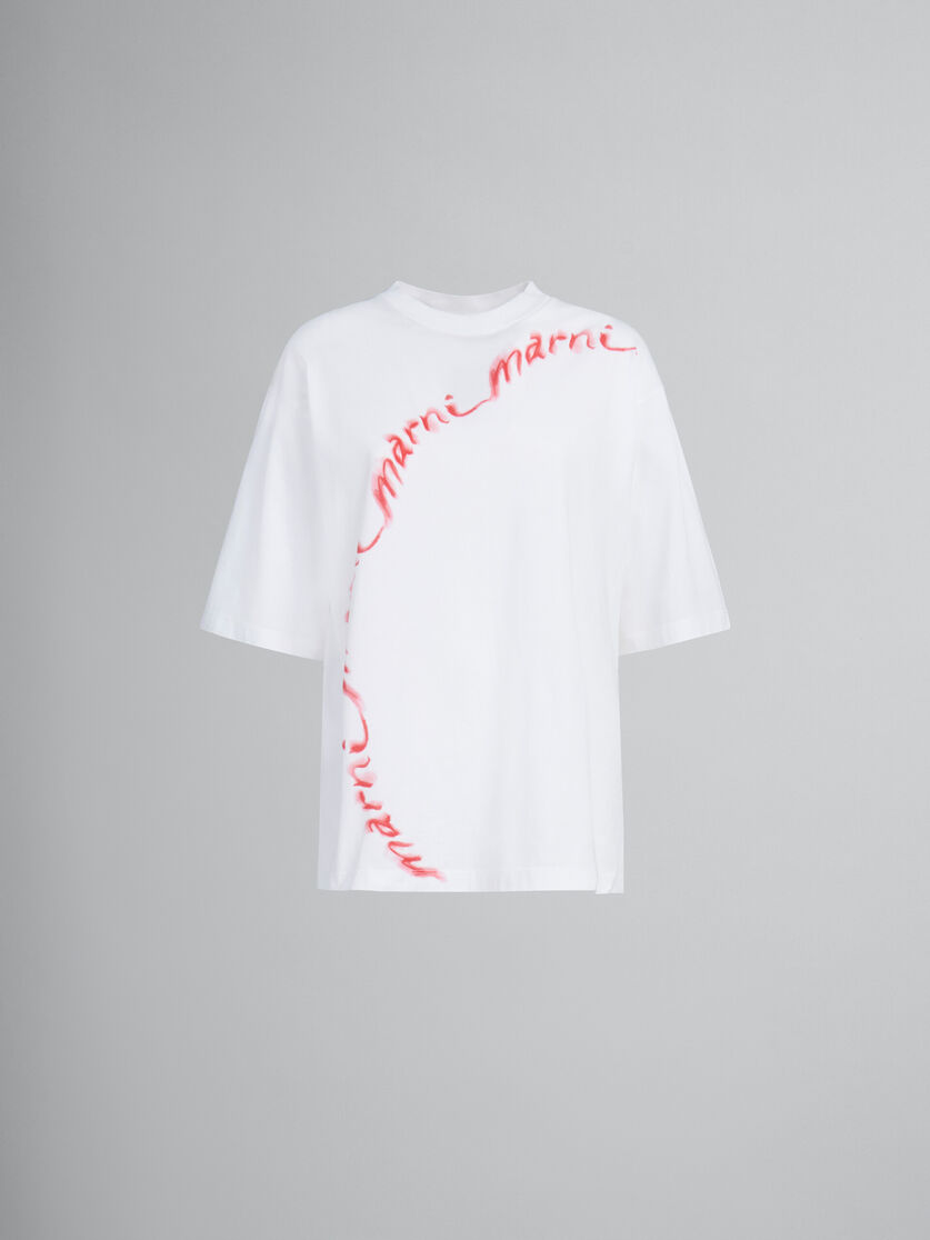 White organic cotton T-shirt with wavy logo - T-shirts - Image 1