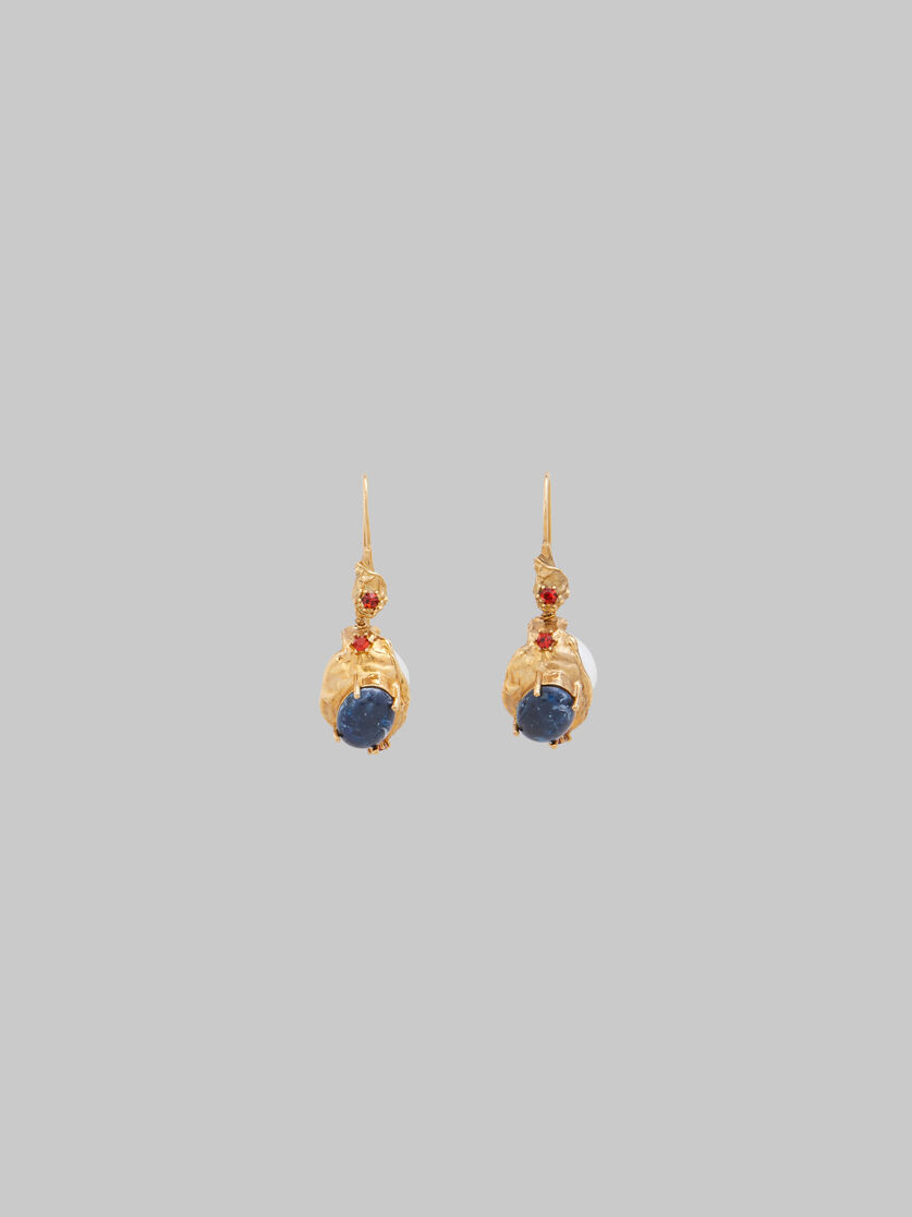 Pearl hook earrings with blue gemstones - Earrings - Image 1