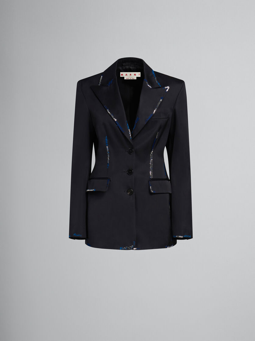 Schwarze Jacke aus Duchesse-Satin mit Perlenstickerei - Jacken - Image 1