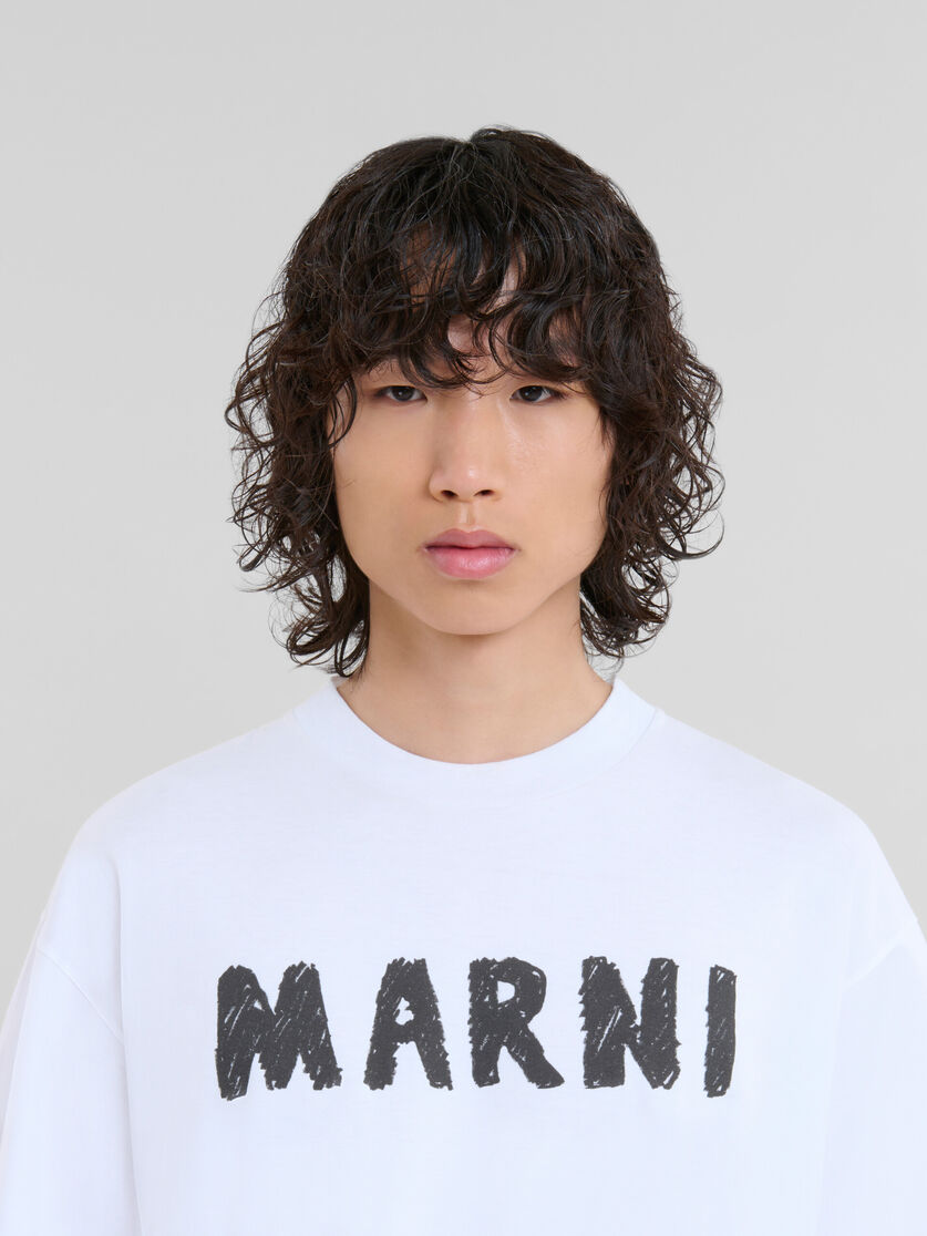 White organic cotton t-shirt with Marni logo - Shirts - Image 4