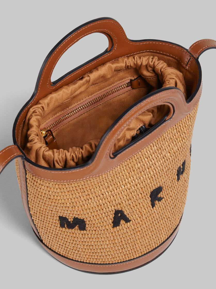 Tropicalia Small Bucket Bag in brown leather and raffia-effect fabric - Shoulder Bag - Image 5