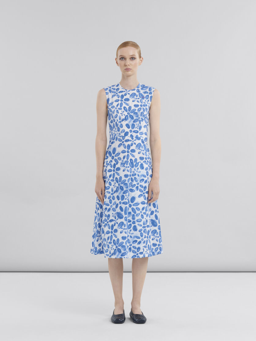 White poplin A-line dress with Blooming print - Dresses - Image 2