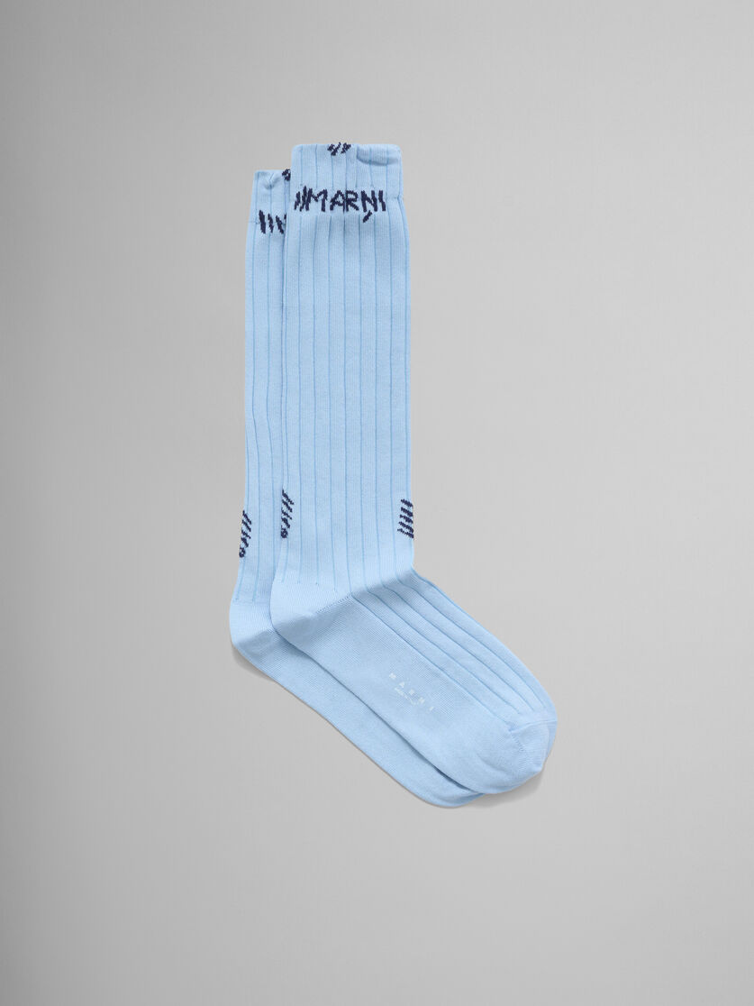 Light blue ribbed cotton socks with Marni mending - Socks - Image 1