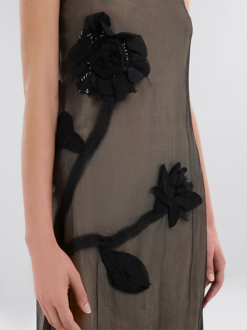 Black crepon slip dress with flower appliqués - Dresses - Image 5