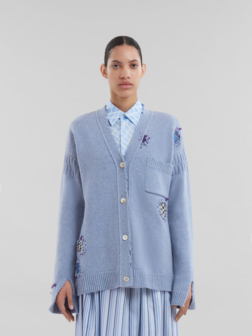 Blue Shetland wool cardigan with Marni mending patches - Pullovers - Image 2