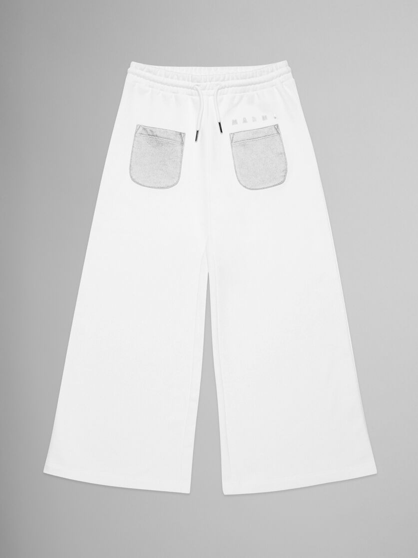 Pantaloni wide bianchi in felpa con taschini - Pantaloni - Image 1