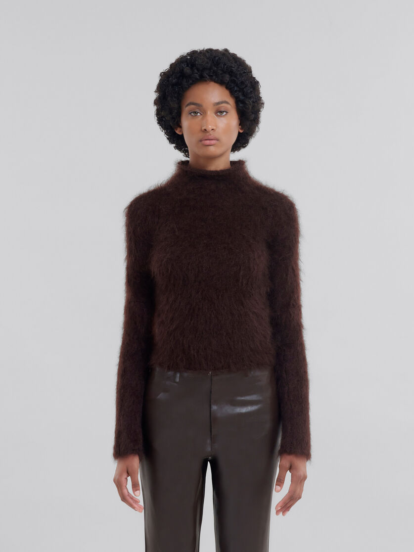 Brushed brown mohair turtleneck - Pullovers - Image 2