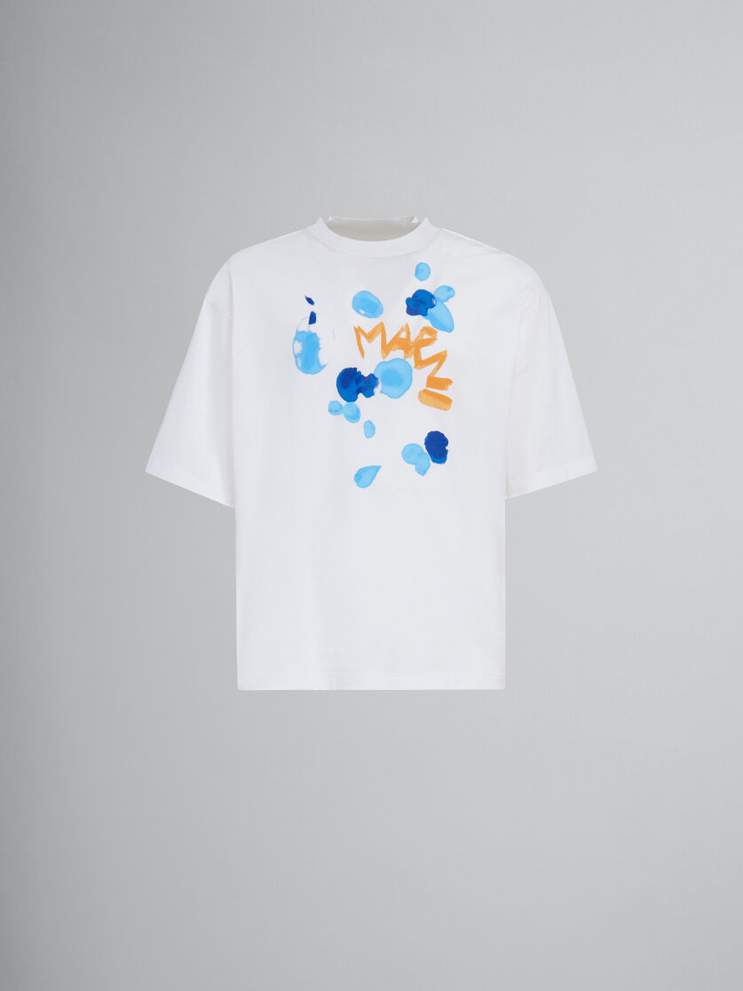White organic cotton T-shirt with Marni Dripping print - T-shirts - Image 1