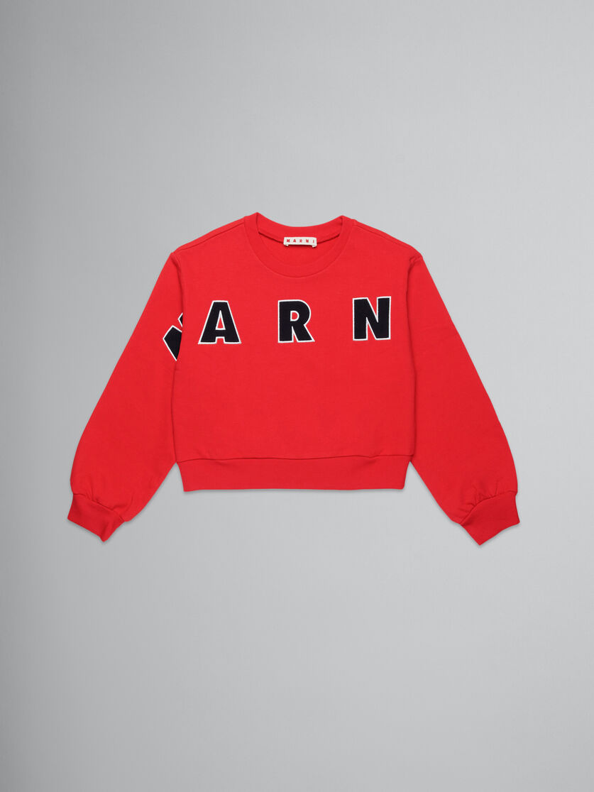 Red cropped crewneck sweatshirt with embroidered logo - Sweaters - Image 1