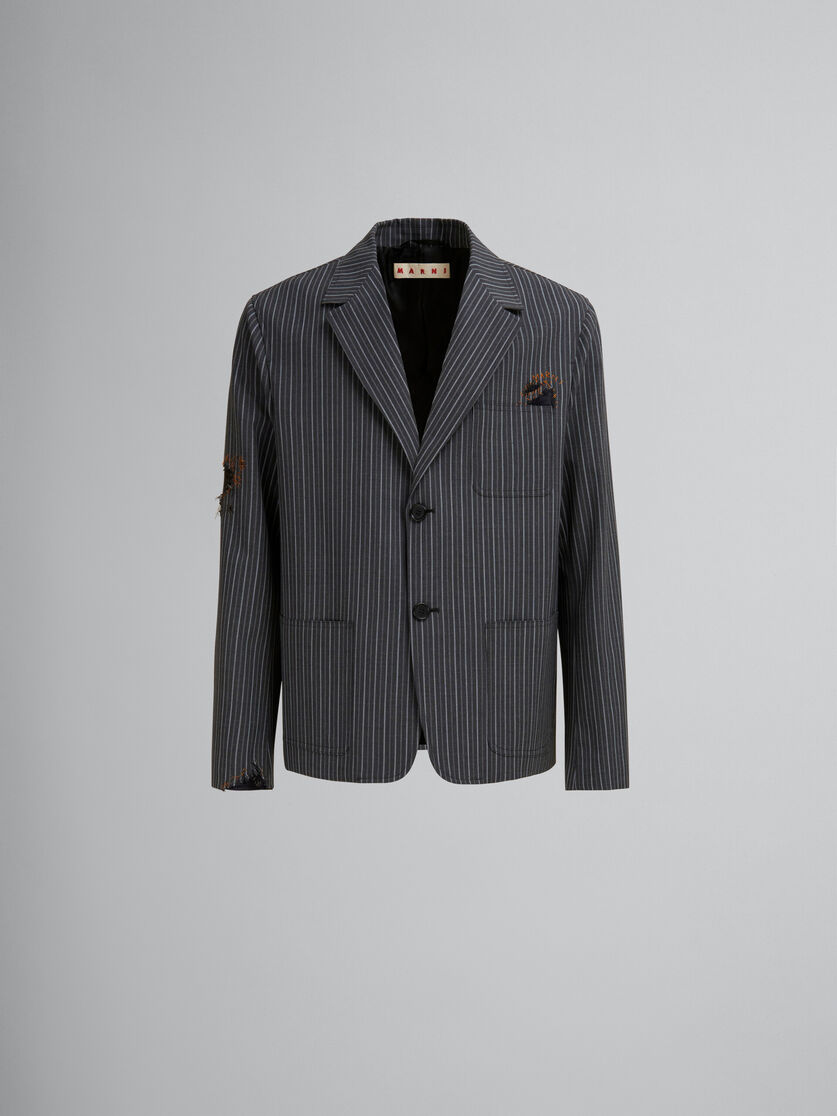 Blazer in lana gessata nera con applicazioni rammendo Marni - Giacche - Image 1