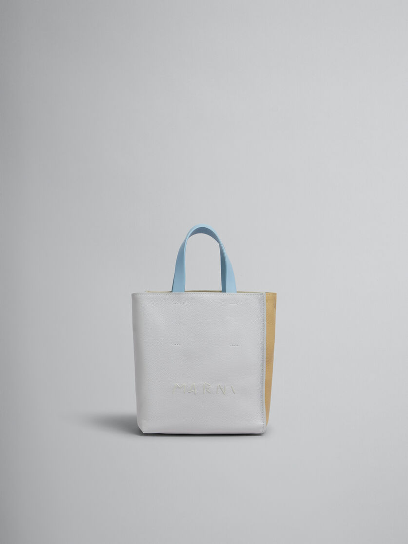 Museo Soft bag Mini in pelle bianca e marrone con impunture Marni - Borse shopping - Image 1