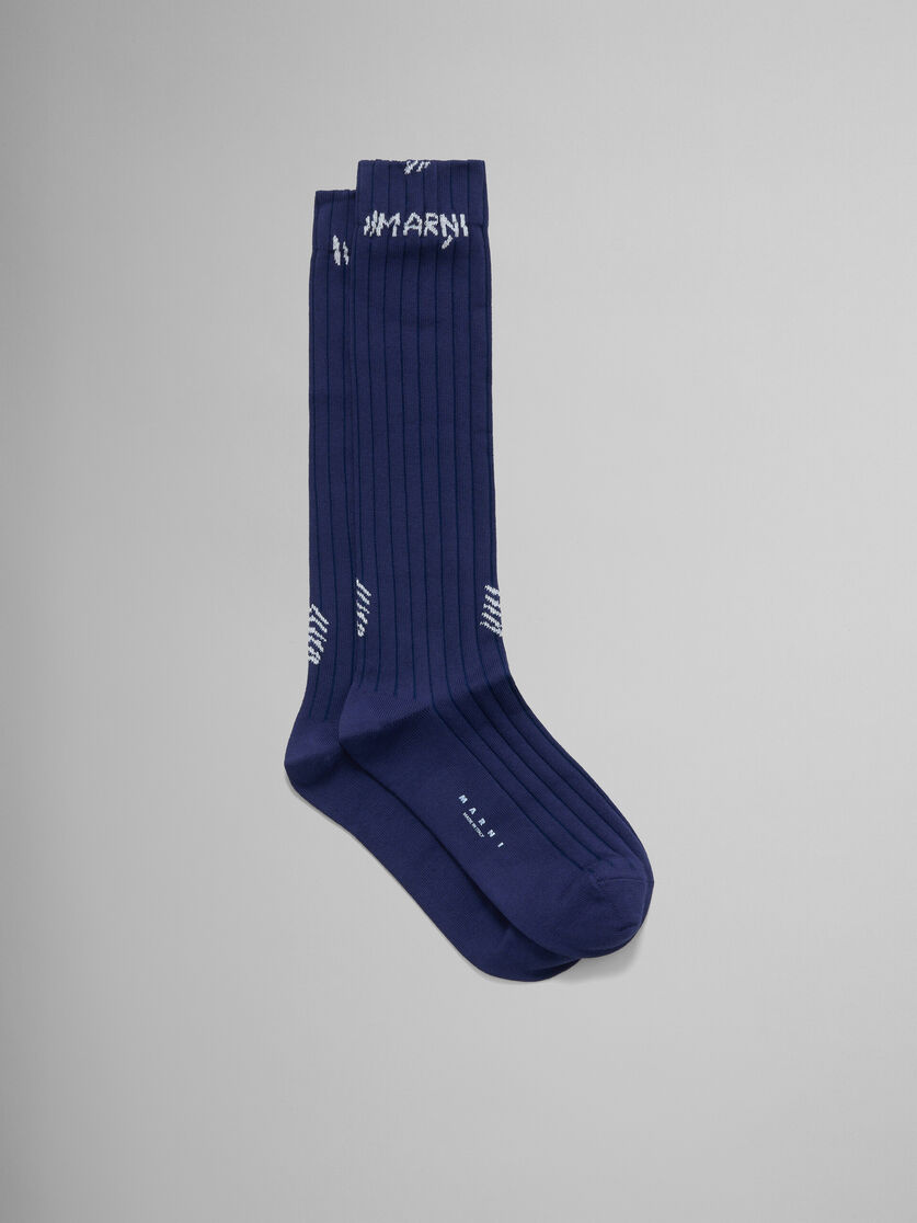 Chaussettes en coton côtelé bleu clair avec effet raccommodé Marni - Chaussettes - Image 1