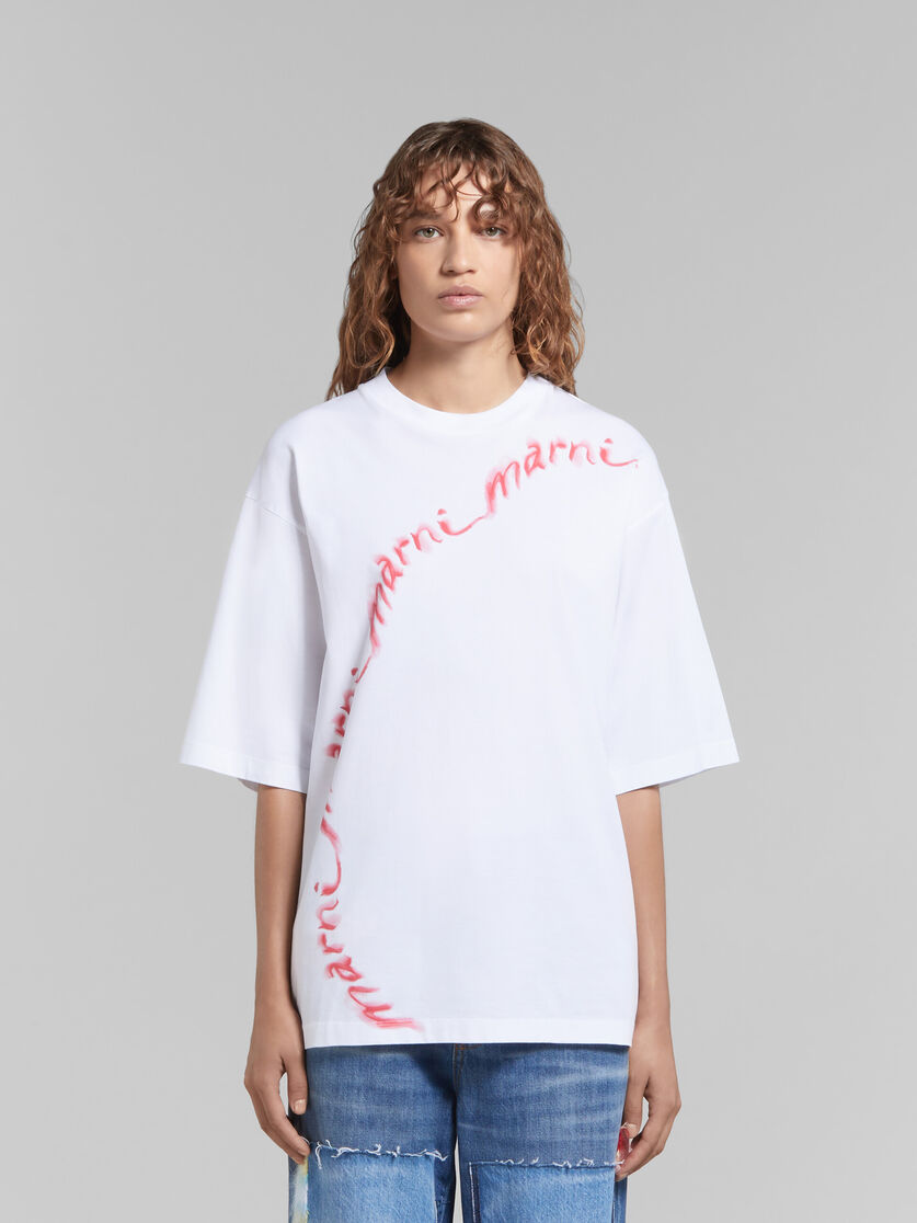 White organic cotton T-shirt with wavy logo - T-shirts - Image 2