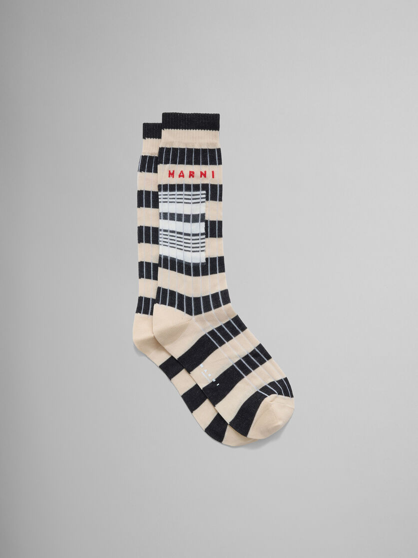 Blue ribbed cotton socks with contrast stripes - Socks - Image 1
