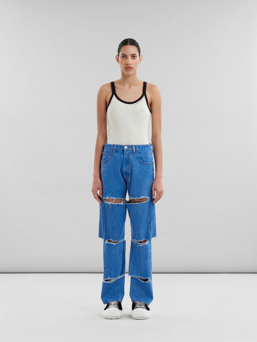 Blue organic denim slashed boyfriend jeans - Pants - Image 2