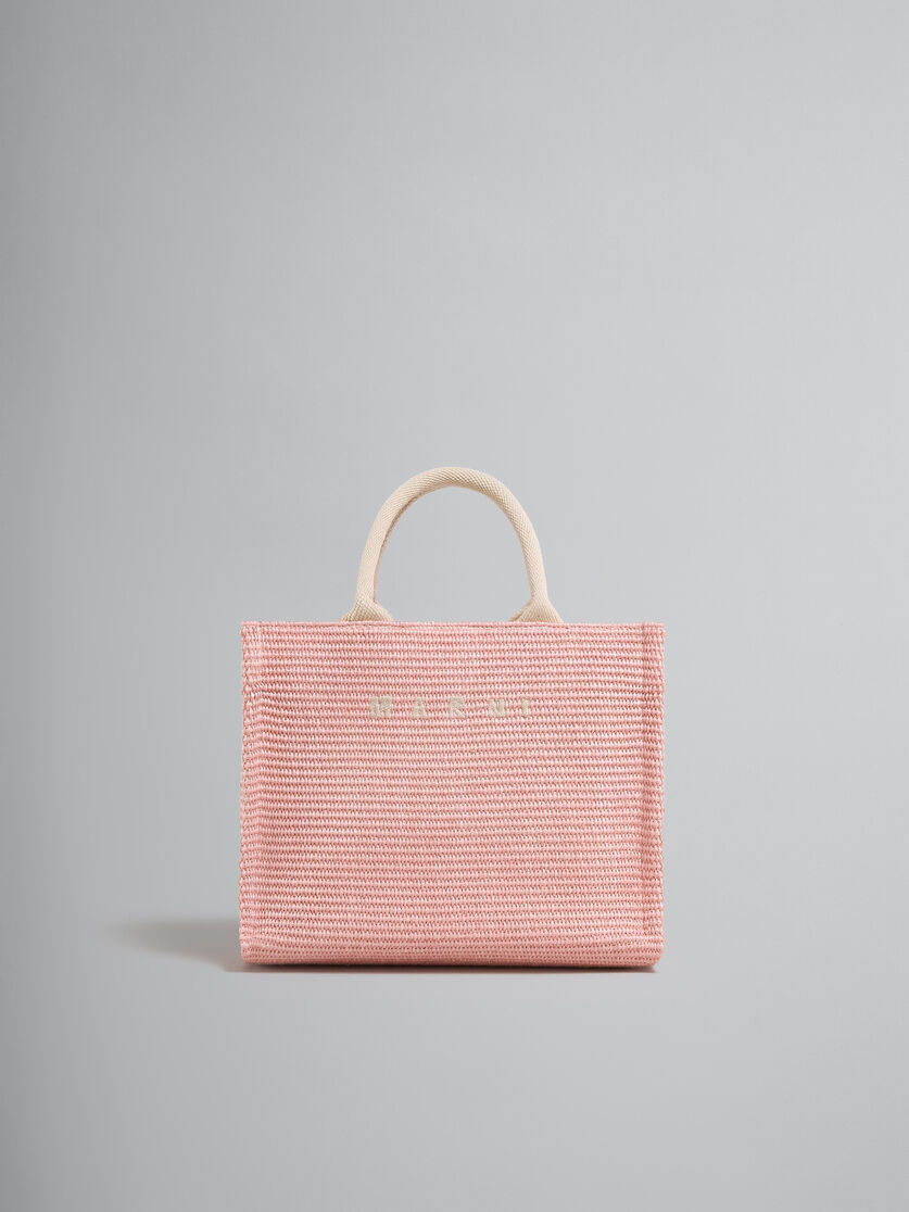 Pink raffia-effect Small Tote Bag - Shopping Bags - Image 1