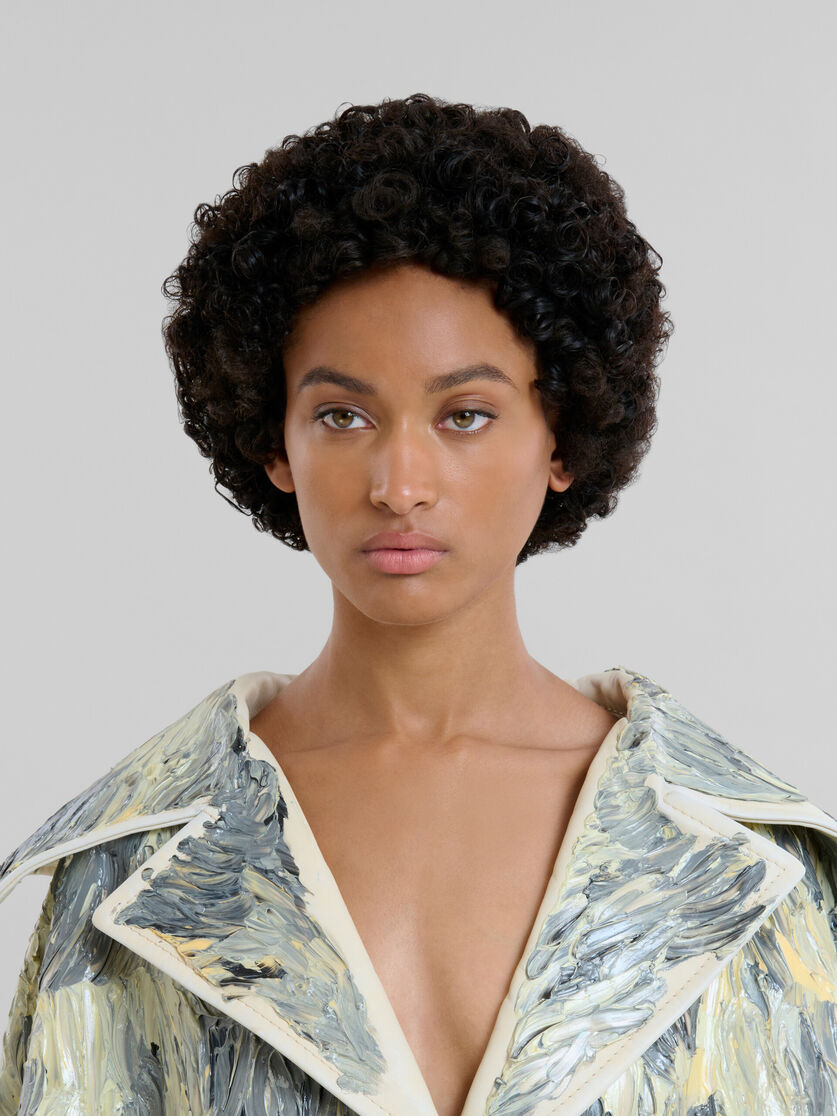 Hand-painted light yellow leather cape - Coats - Image 4