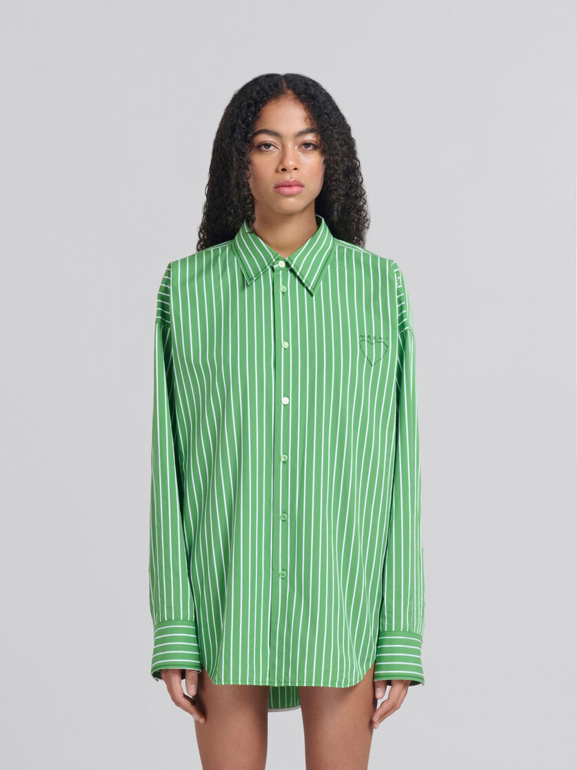 Green striped organic poplin shirt with Marni mending - Shirts - Image 1