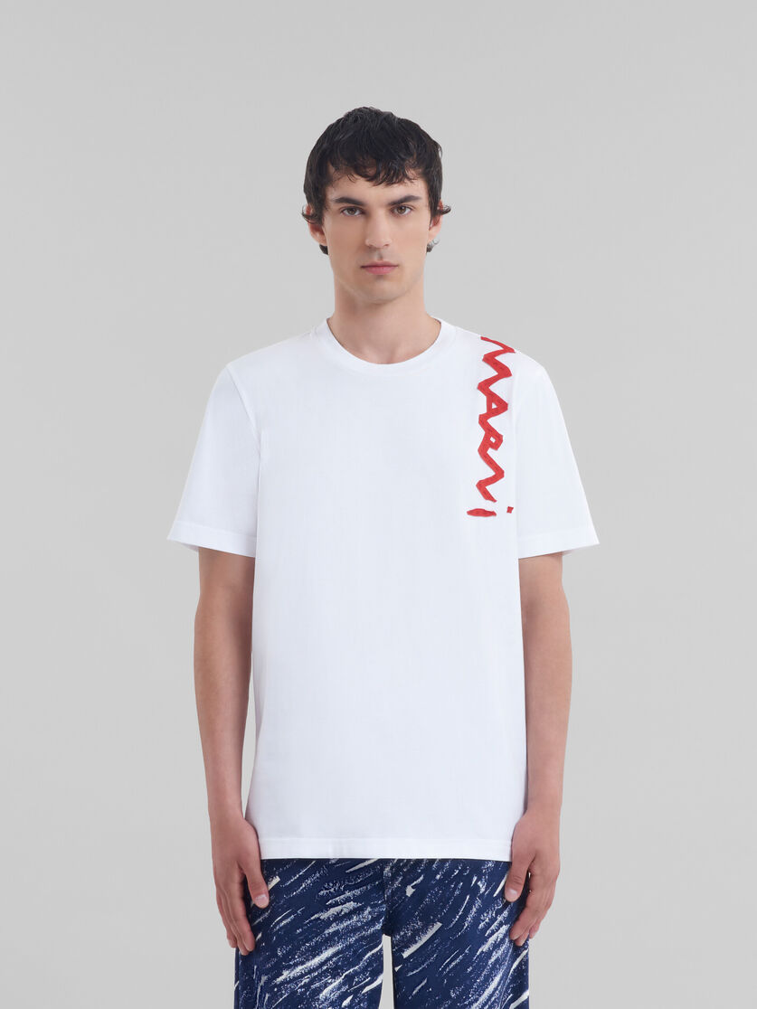 T-shirt en coton biologique bleu clair avec logo effet raccommodé Marni - Chemises - Image 2