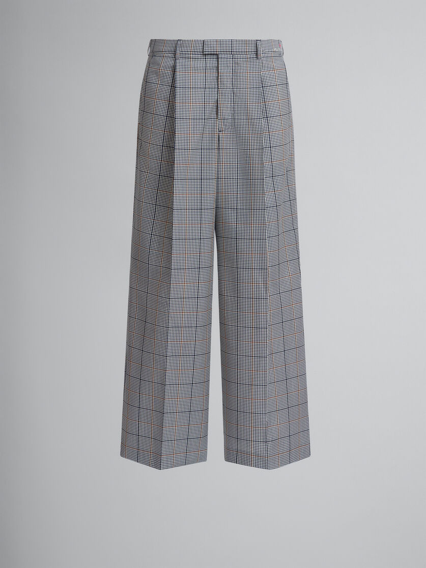 Deep blue checked tech wool trousers with pleats - Pants - Image 1