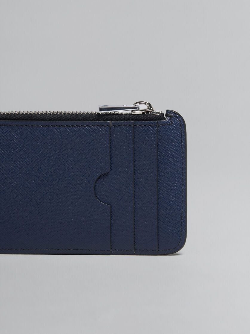 Porte-cartes zippé en cuir saffiano gris et bleu - Portefeuilles - Image 4