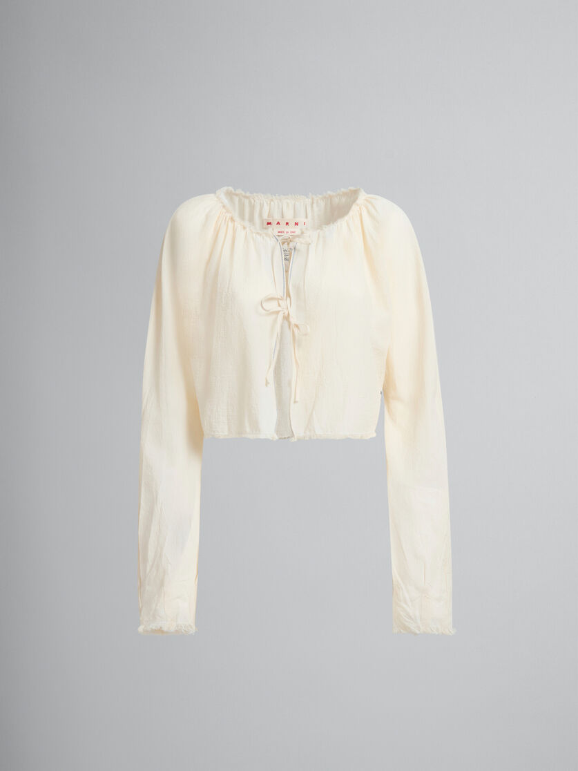 Light beige organic cheesecloth blouse with ties - Shirts - Image 2