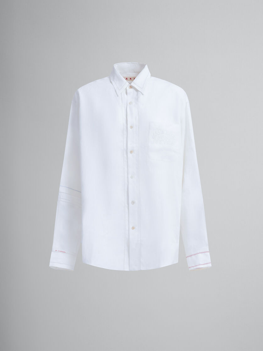 White linen shirt with openwork embroidery - Shirts - Image 1