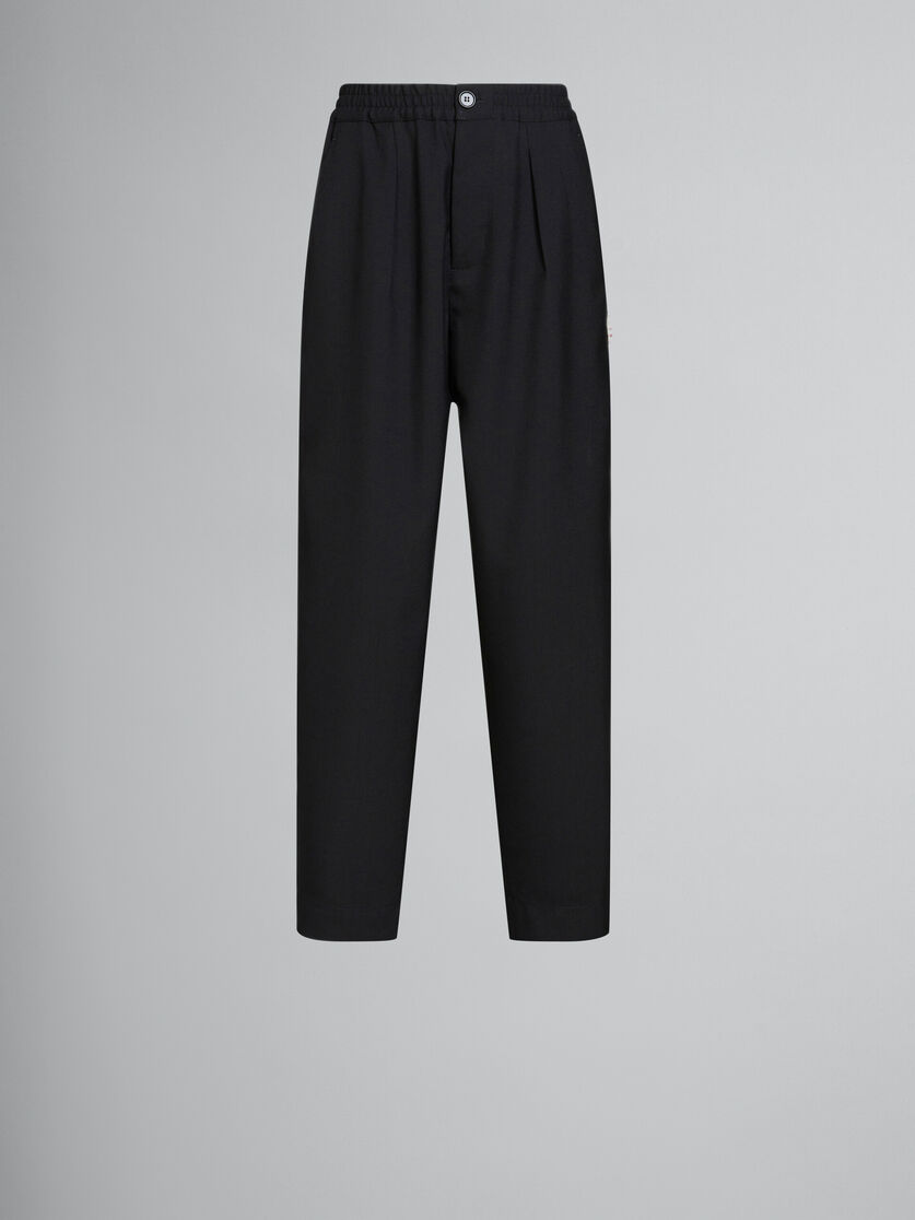 Pantalones negros de lana con pliegues delanteros - Pantalones - Image 1