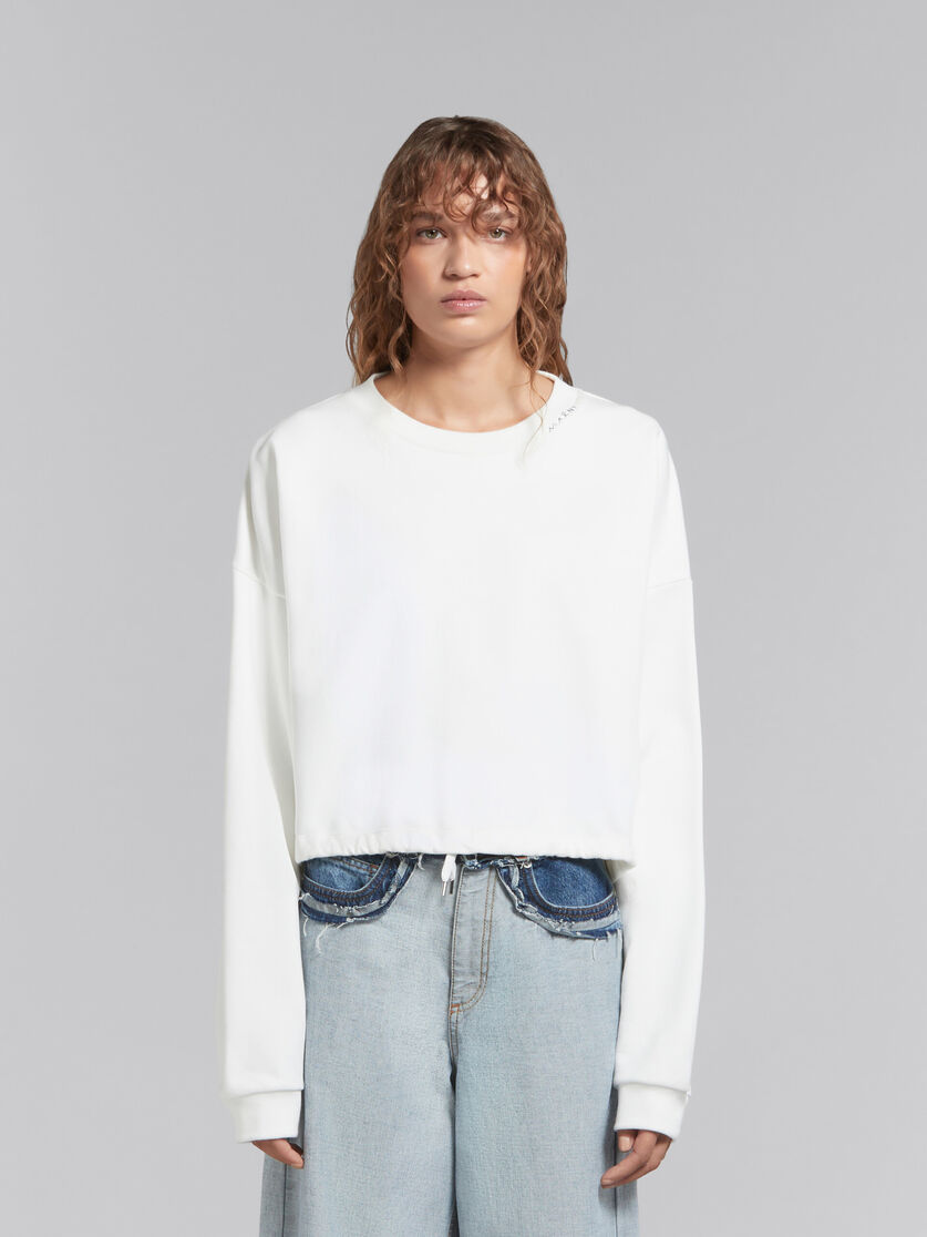 White organic cotton sweatshirt with drawstring hem - Sweaters - Image 2