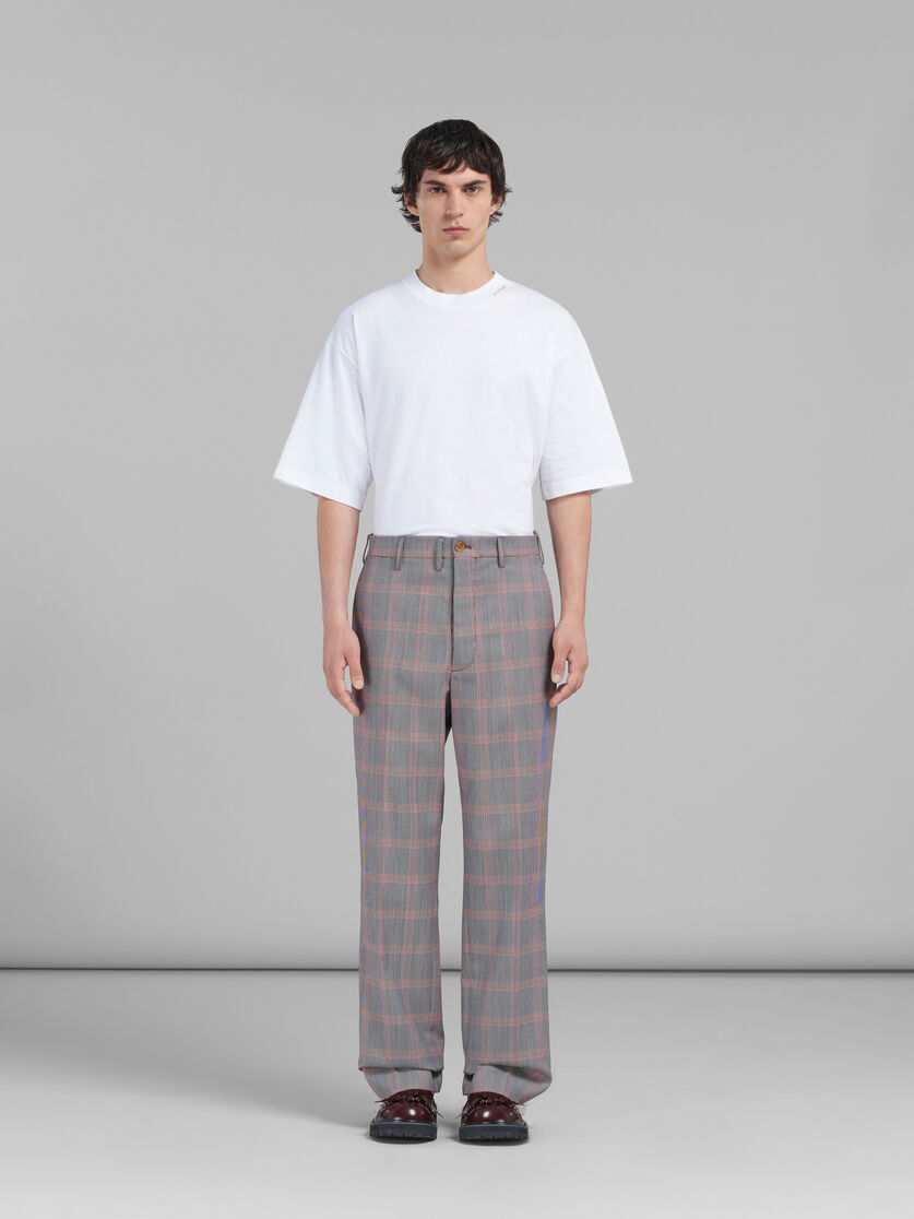 Chino en laine technique orange à carreaux - Pantalons - Image 2