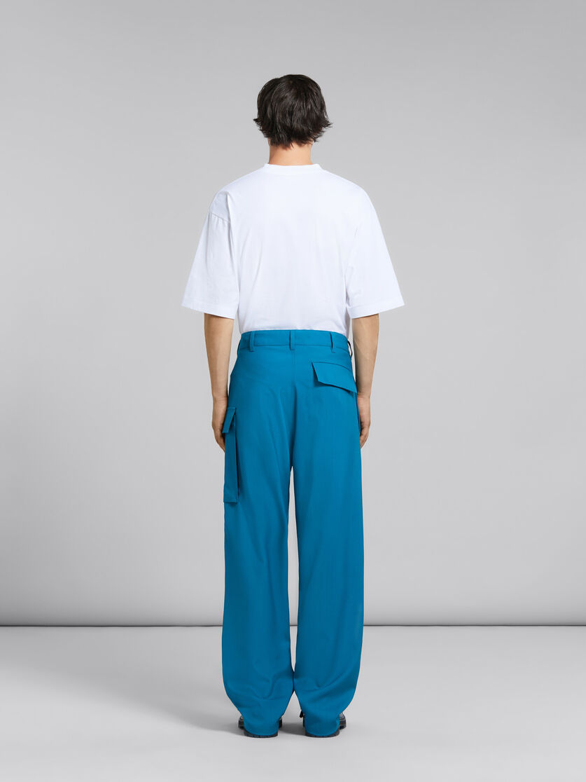 Teal tropical wool trousers with utility pocket - Pants - Image 3