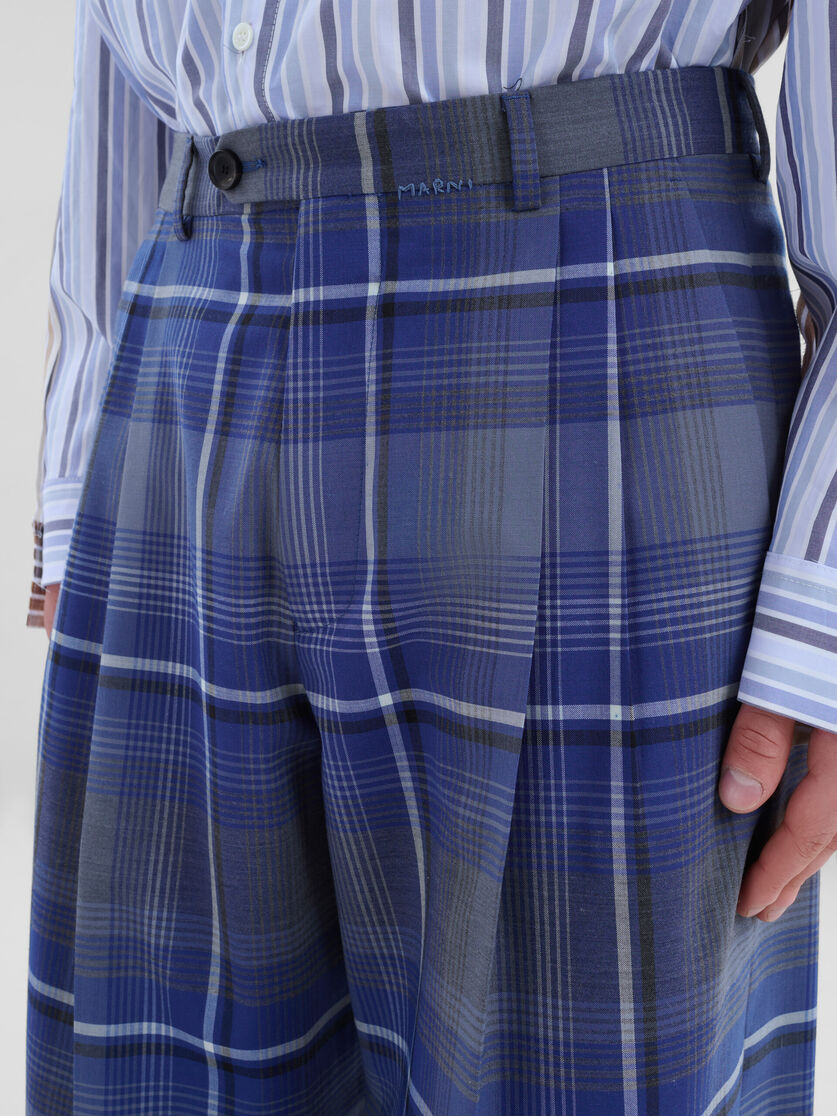 Blue checked wool pleated trousers - Pants - Image 4