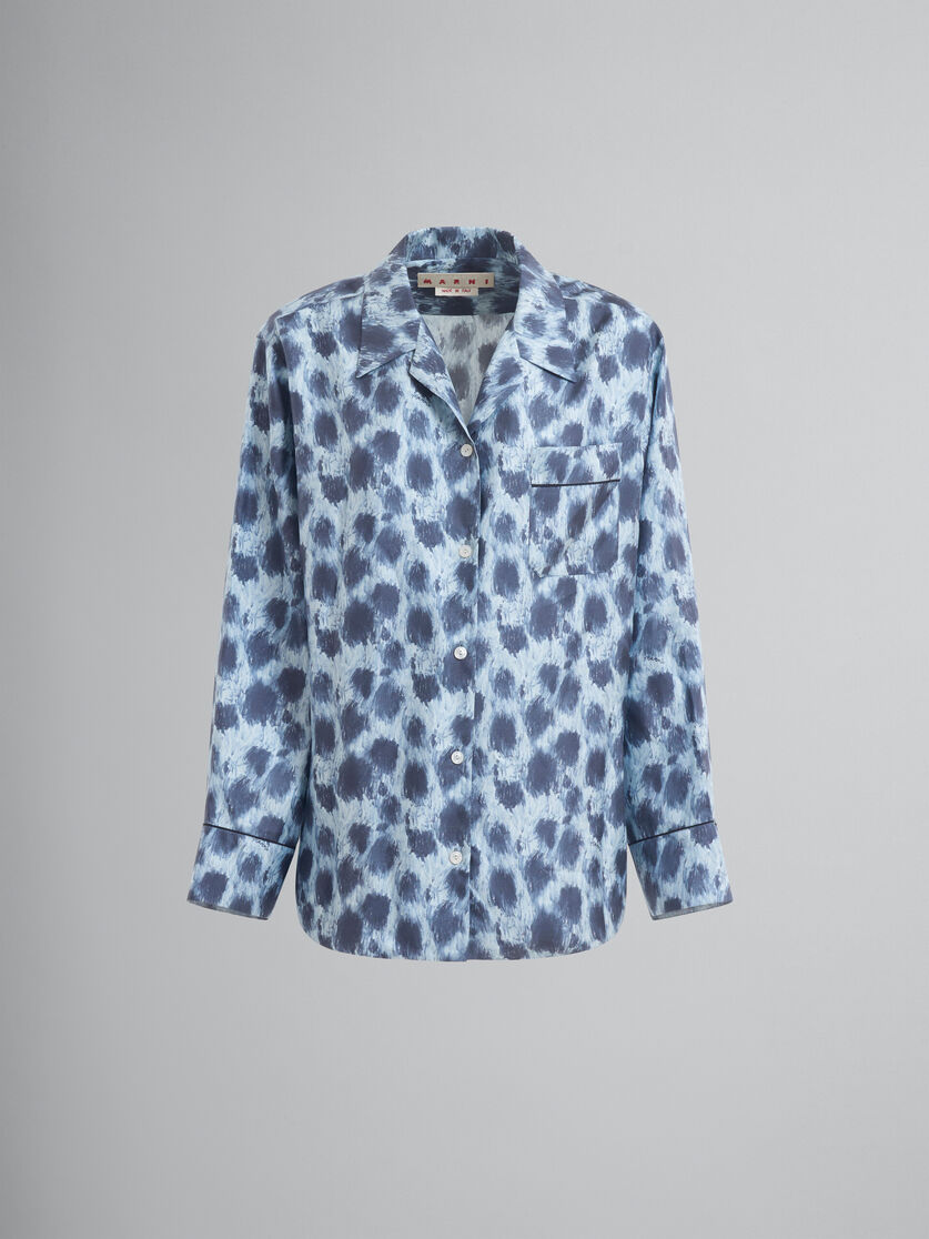 Grey silk shirt with Crayon Leopard print - Shirts - Image 1