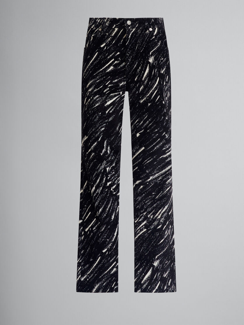 Pantaloni in denim floccato nero con stampa Crayon - Pantaloni - Image 1