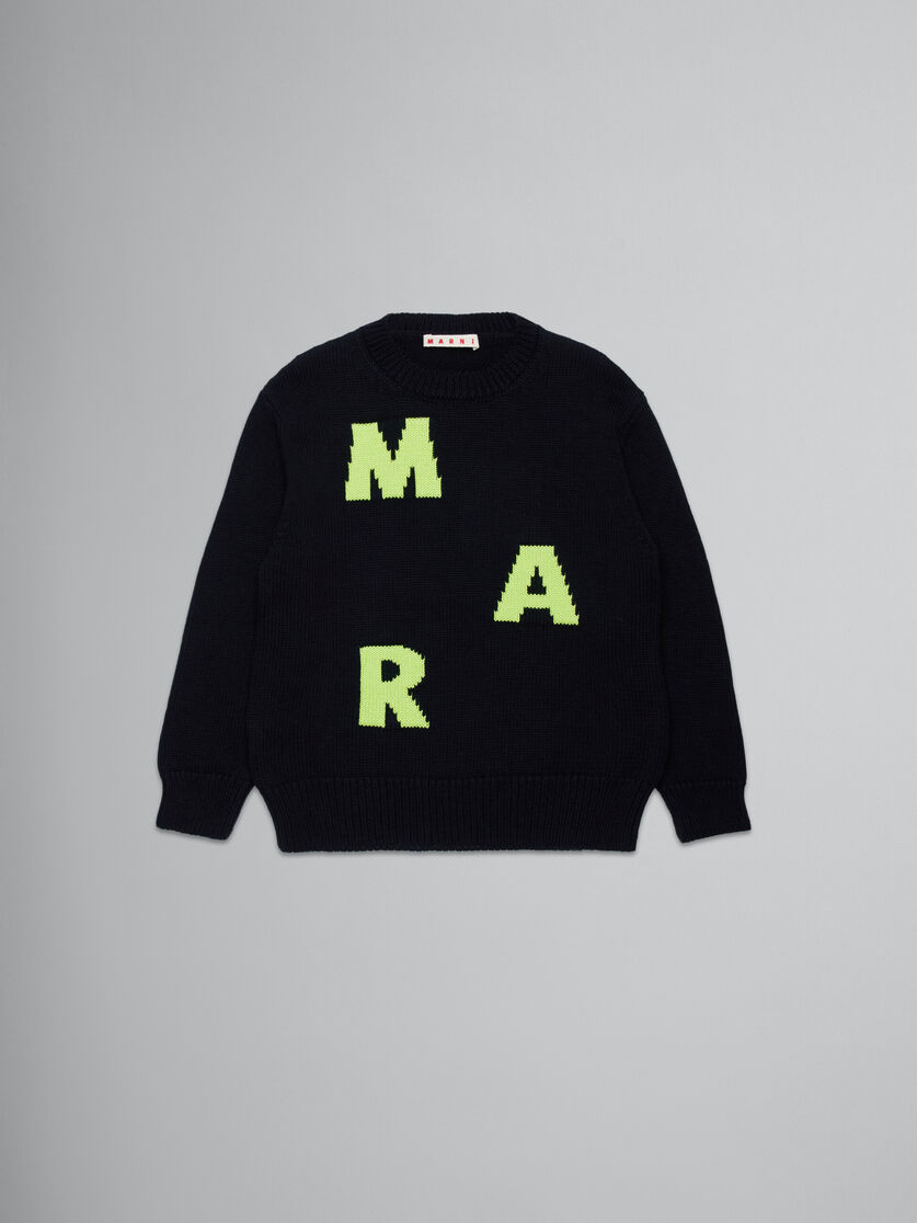 Black wool-blend pullover with logo - Knitwear - Image 1