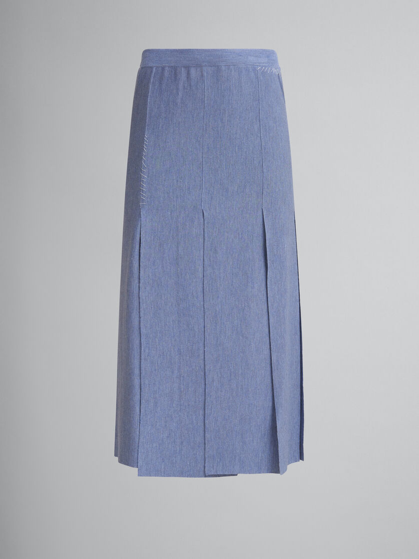 Blue wool-silk skirt with raw-cut slits - Skirts - Image 1