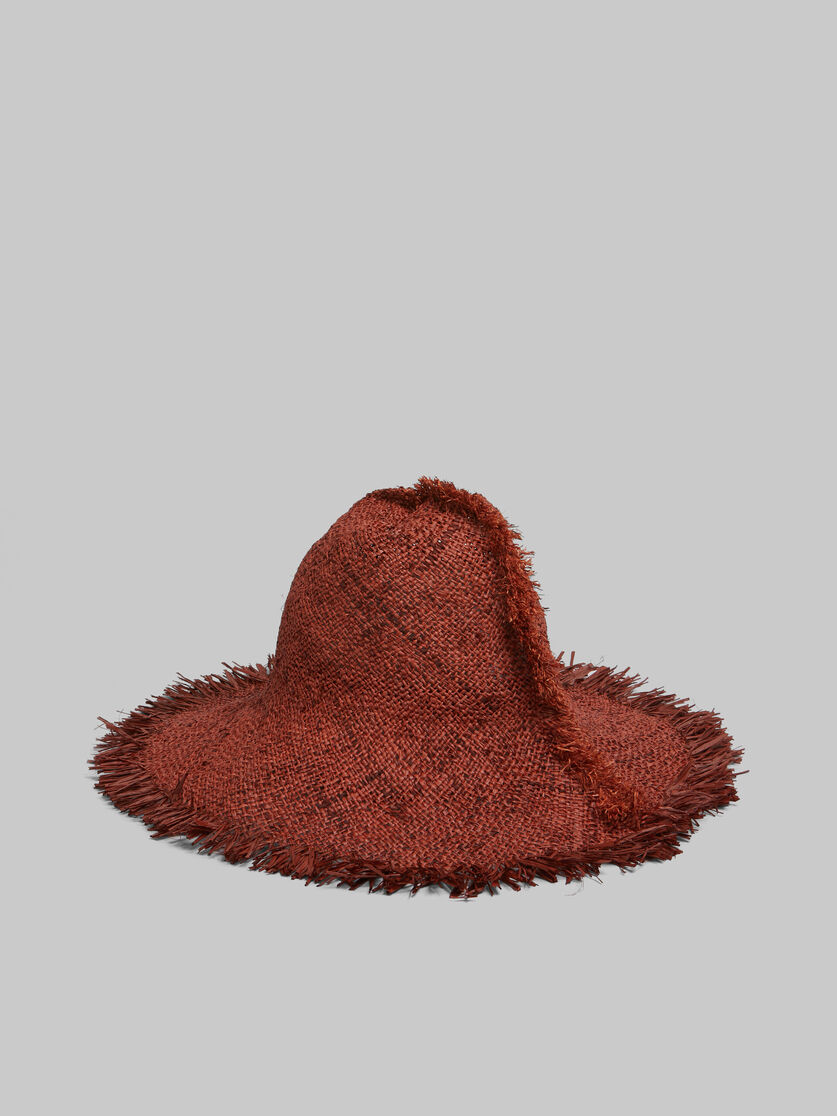 Chapeau en raphia marron avec bord effiloché - Chapeau - Image 3