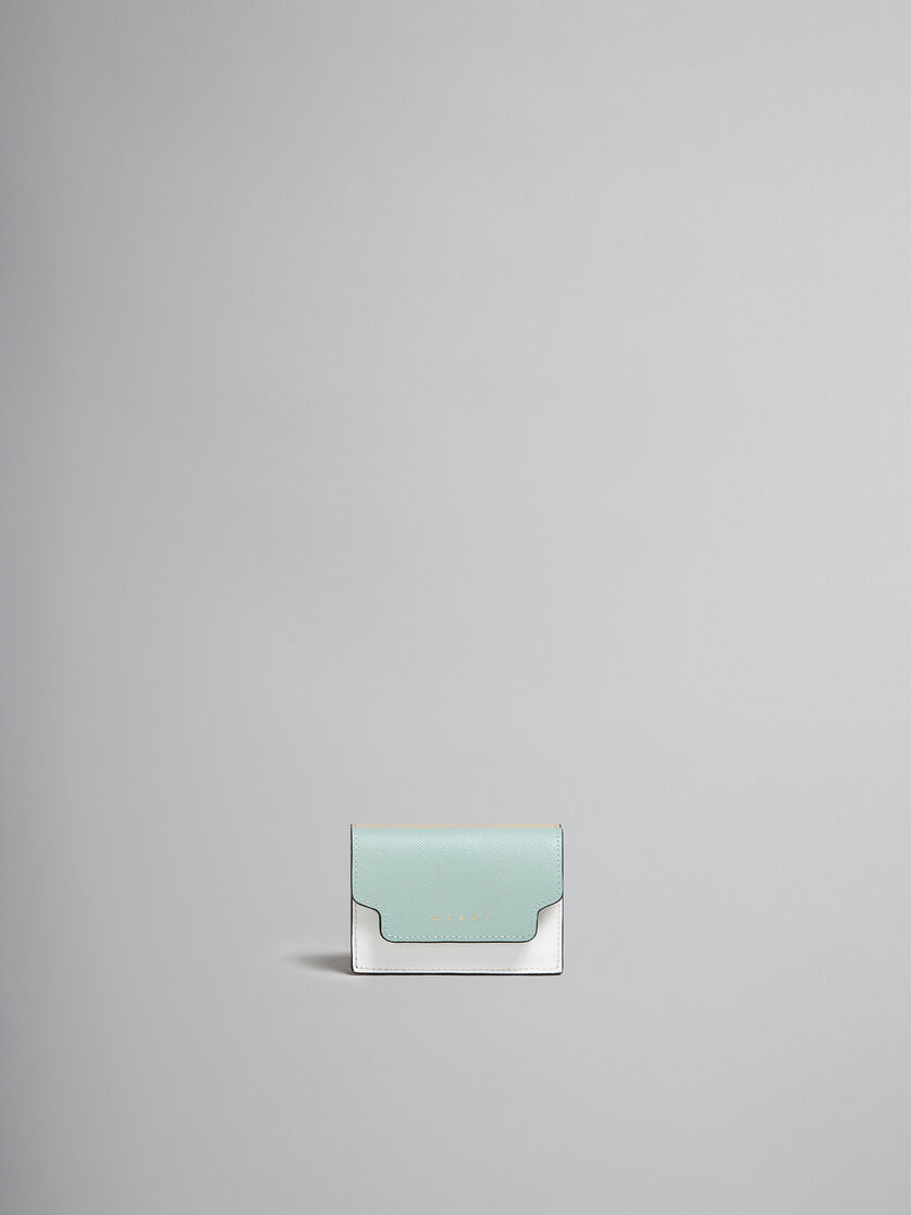 Dreifache Faltbrieftasche aus Saffiano-Leder in Grün, Weiß und Braun - Brieftaschen - Image 1
