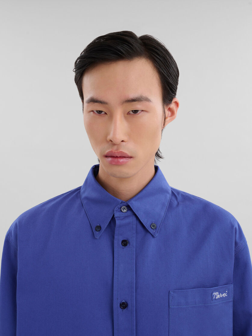 Chemise en gabardine biologique bleue avec patch effet raccommodé Marni - Chemises - Image 4