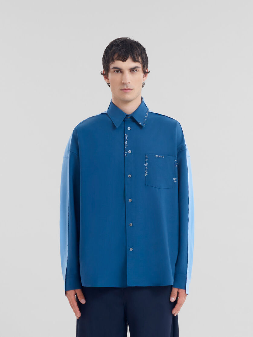 Blue wool shirt with contrast back - Shirts - Image 2