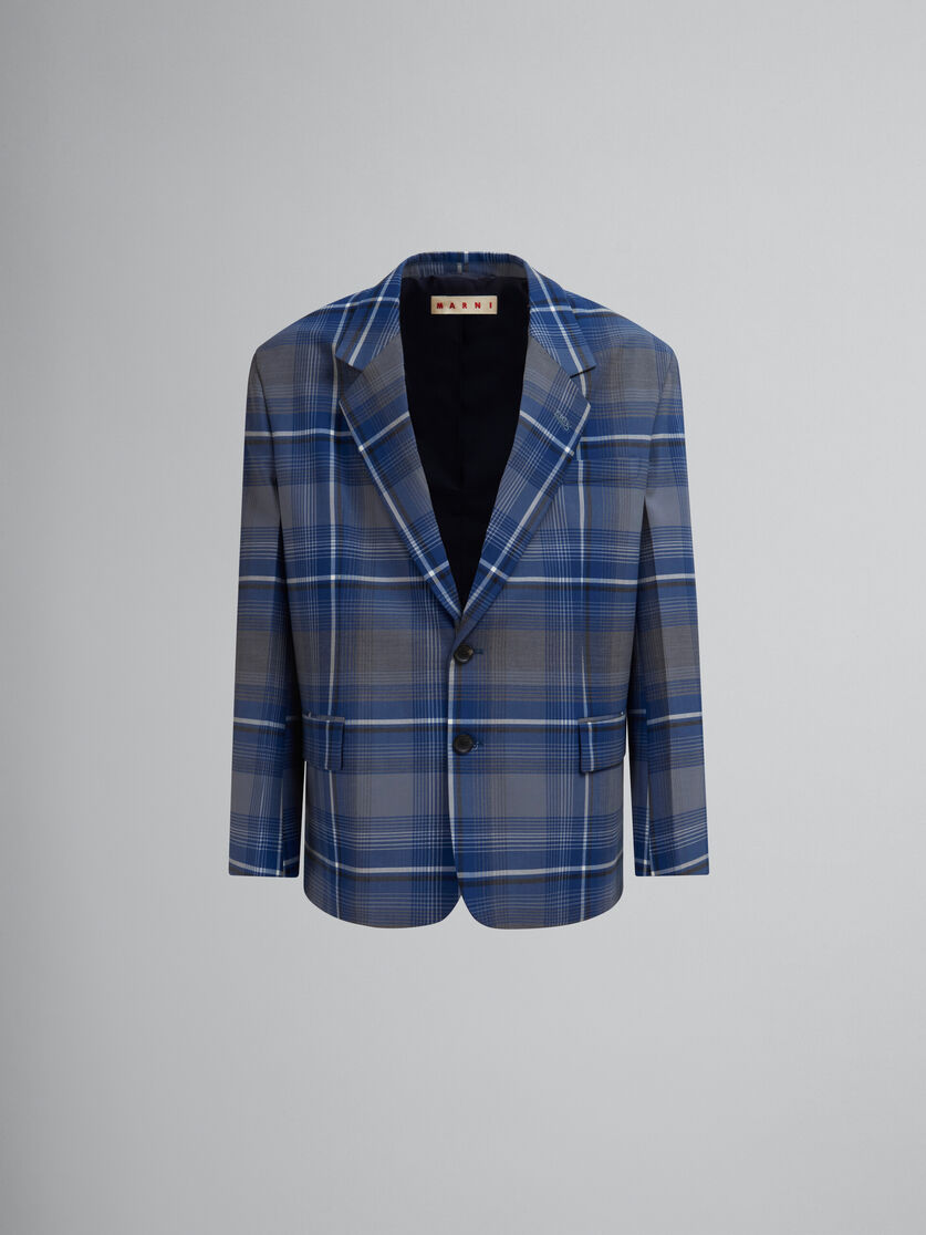 Blau karierter Wollblazer mit Marni-Flicken - Jacken - Image 1