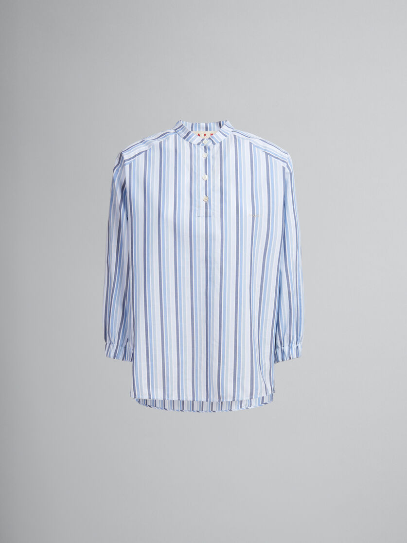 Blue striped poplin top with Mandarin collar - Shirts - Image 1